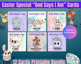 God Says Affirmations from Bible, Christian Positive Quotes Cards for Wellness Mindfulness Gift, Self-Love Daily 12 Printable Flashcards
