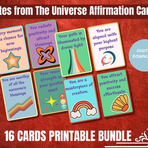 Notizen aus dem Universum | Retro Affirmationskarten | Positive Zitate | Notizbuch & Meditation | Ermutigendes Selbstwertgefühl-Bundle