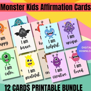 Positive Monster Affirmationskarten für Kinder | Niedliche Monster Zitate | Ermutigende Affirmationen | Selbstwertgefühl-Booster | Lustige Lernkarten
