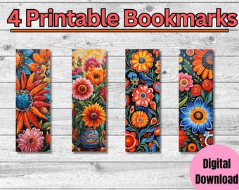 Bold Floral Themed Printable Bookmarks for Book Lovers, Flower Art, Digital Retro  Floral Bookmarks for Readers, Perfect Gift for Bookworms
