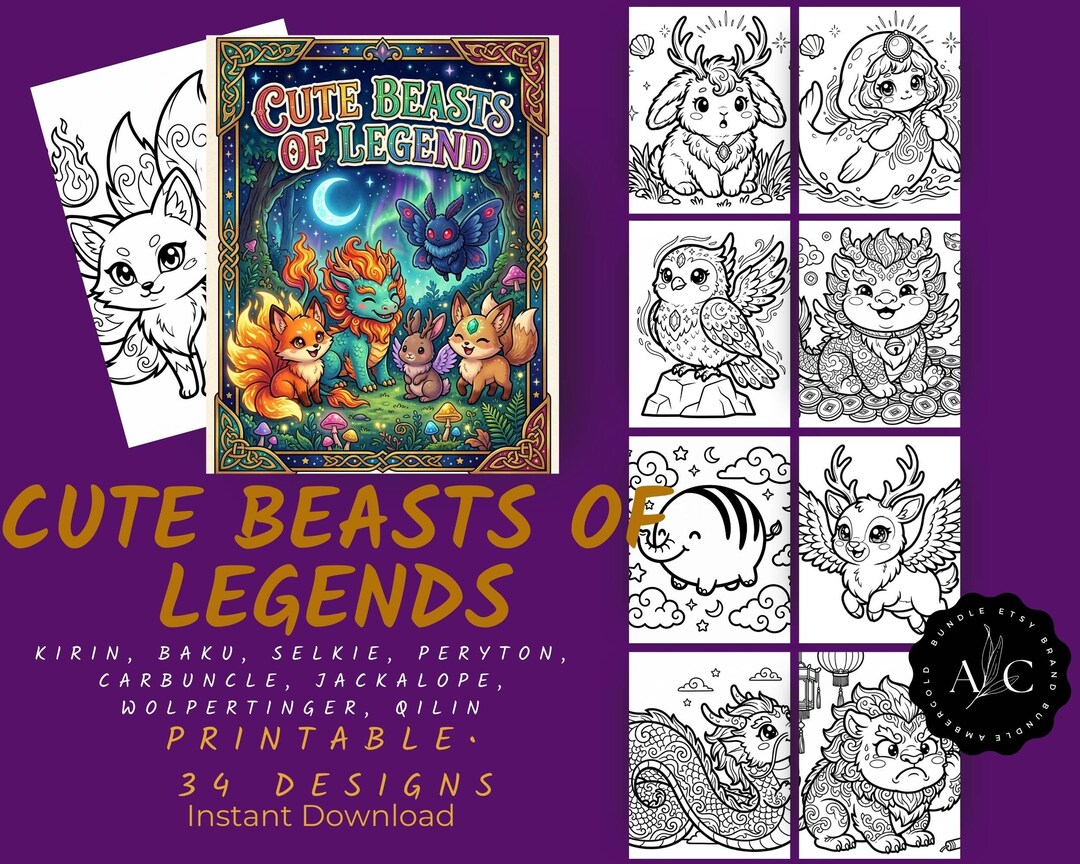 Cute Mythical Creatures Coloring Book PDF · 30 Kawaii Beasts of Legend ...
