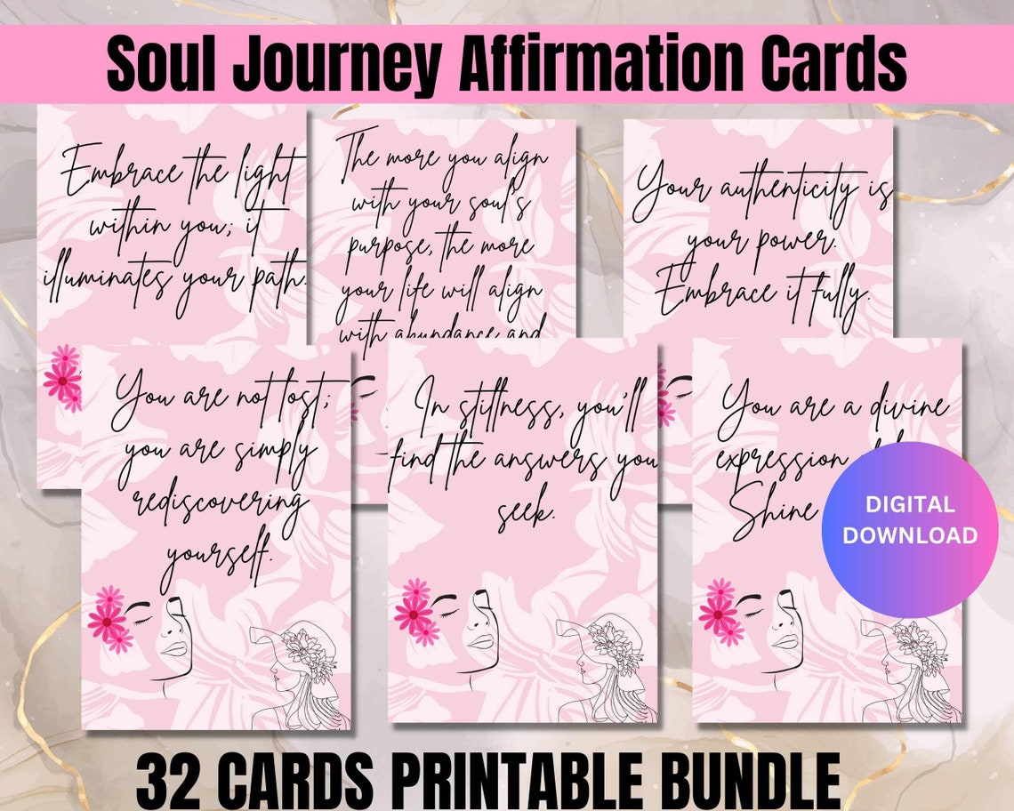 Soul Discovery Journey 32 Affirmation Cards Printable Bundle for Women ...