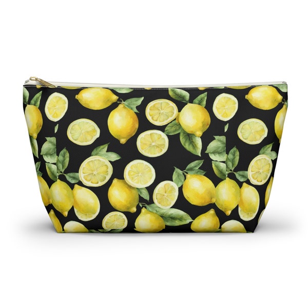 Multi purpose Trendy Watercolor Vintage Style Print Fresh Lemons Design Toiletry/Stationary Case, Gift for him/her Accessory Pouch T-bottom