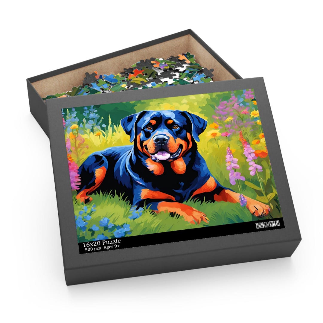 Rottweiler Jigsaw Puzzle – 500-piece Dog in Wildflower Field Art Print ...