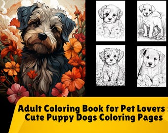 Livro de colorir Adorable Pups Blooms | Mais de 30 páginas fofas de cachorrinhos e flores | Páginas relaxantes para colorir de animais para adultos e adolescentes | Livro de colorir