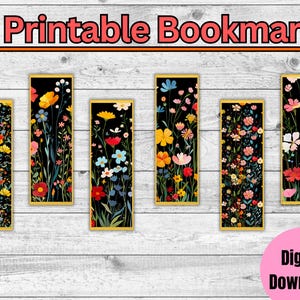 Elegant Gold Black Floral Printable Bookmarks for Book Lovers, Flower Art, Digital Floral Bookmarks for Readers, Perfect Gift for Bookworms
