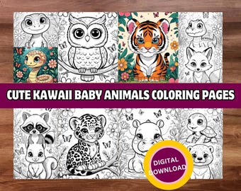 Cute Kawaii Baby Animals Coloring Pages – 40+ Adorable Baby Tiger, Turtle, Owl & More – Digital Download PDF 8.5x11