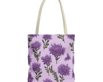 Purple Lavender Floral Tote Bag, Lavender Tote, Flower Print Bag, Floral Market Tote, Grocery Bag, Purple Asters
