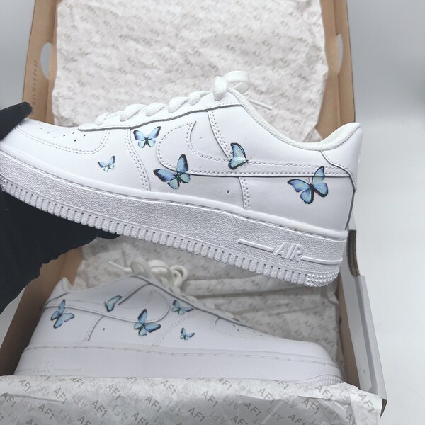 air force 1 white with blue butterflies