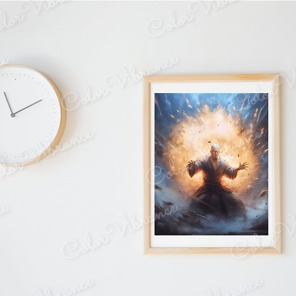 Powerful Elements: Water and Fire Shaolin Monk Set of 2 Wall Art Posters, Digital Download