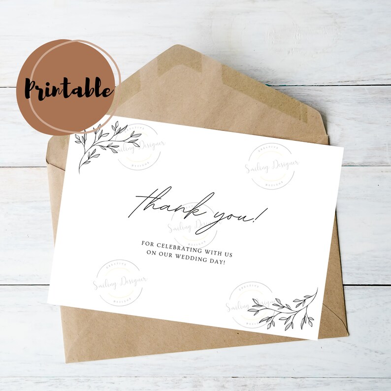Printable Wedding Thank You Card Instant Digital Download - Etsy Australia