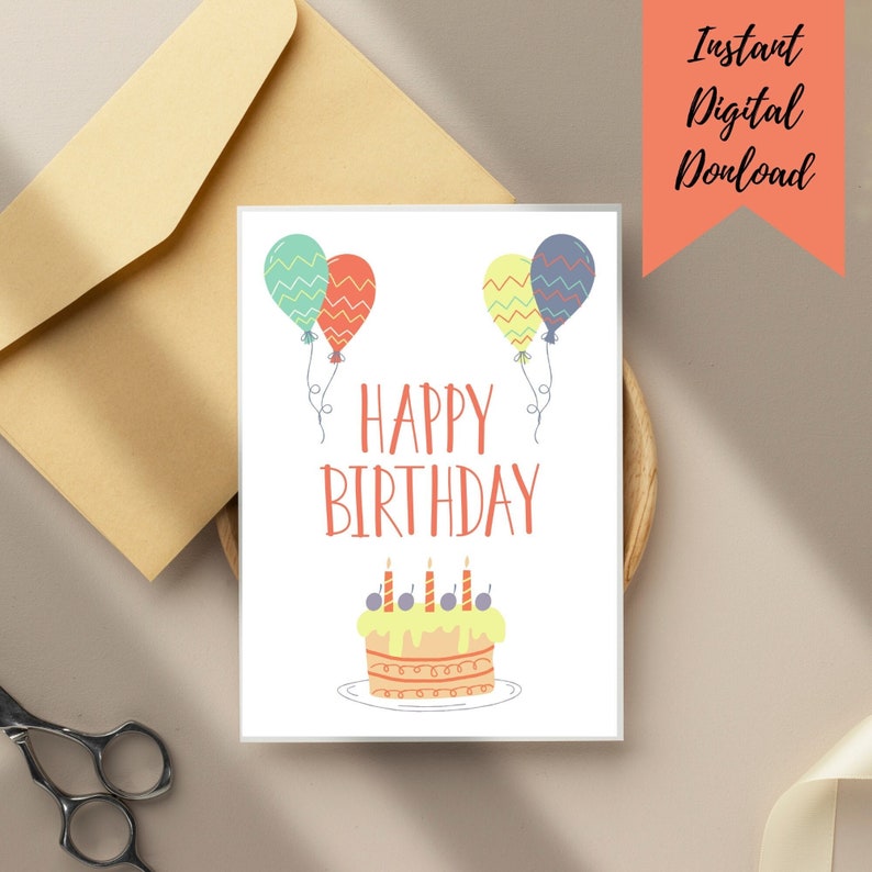 Happy Birthday Card Printable Instant Download Cute Pastel Etsy