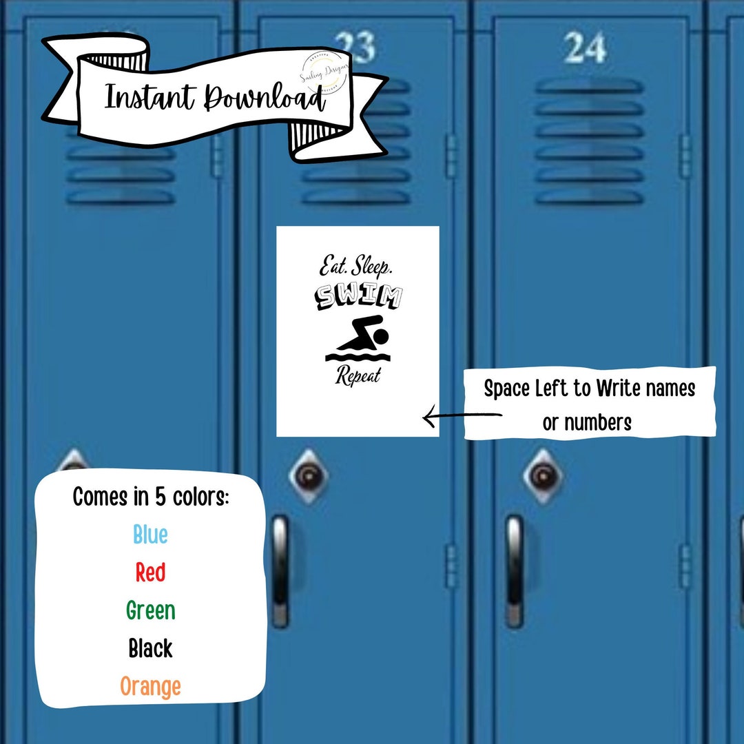 Swim Locker Printable Swim Team Decoration Pdf School Instant - Etsy