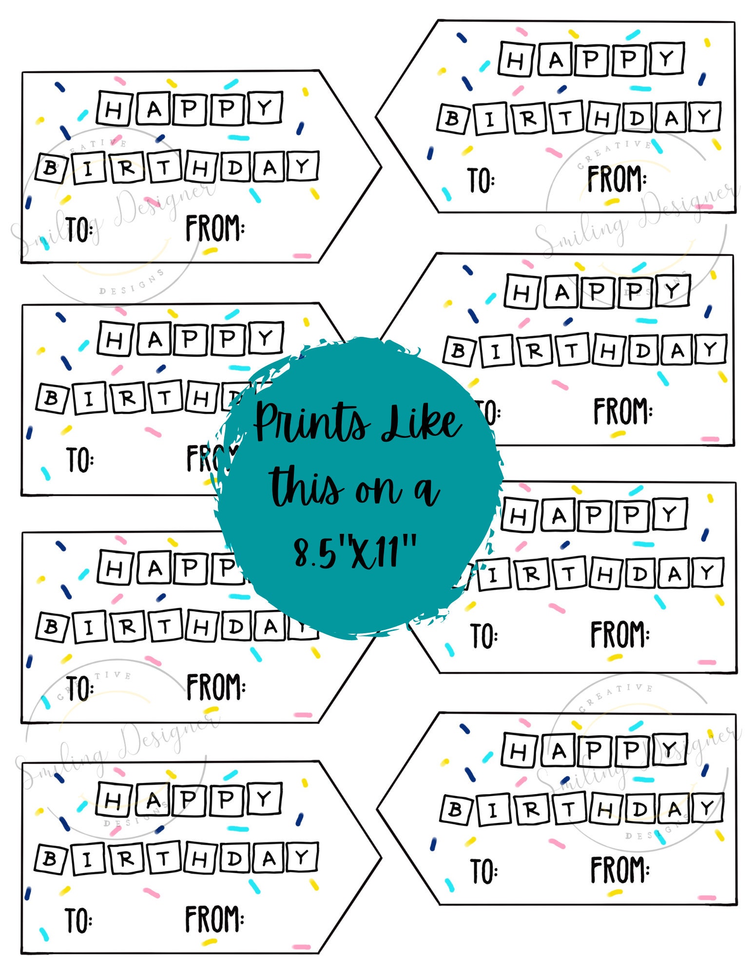 Birthday Present Tag Printable, Instant Download, Confetti Celebration