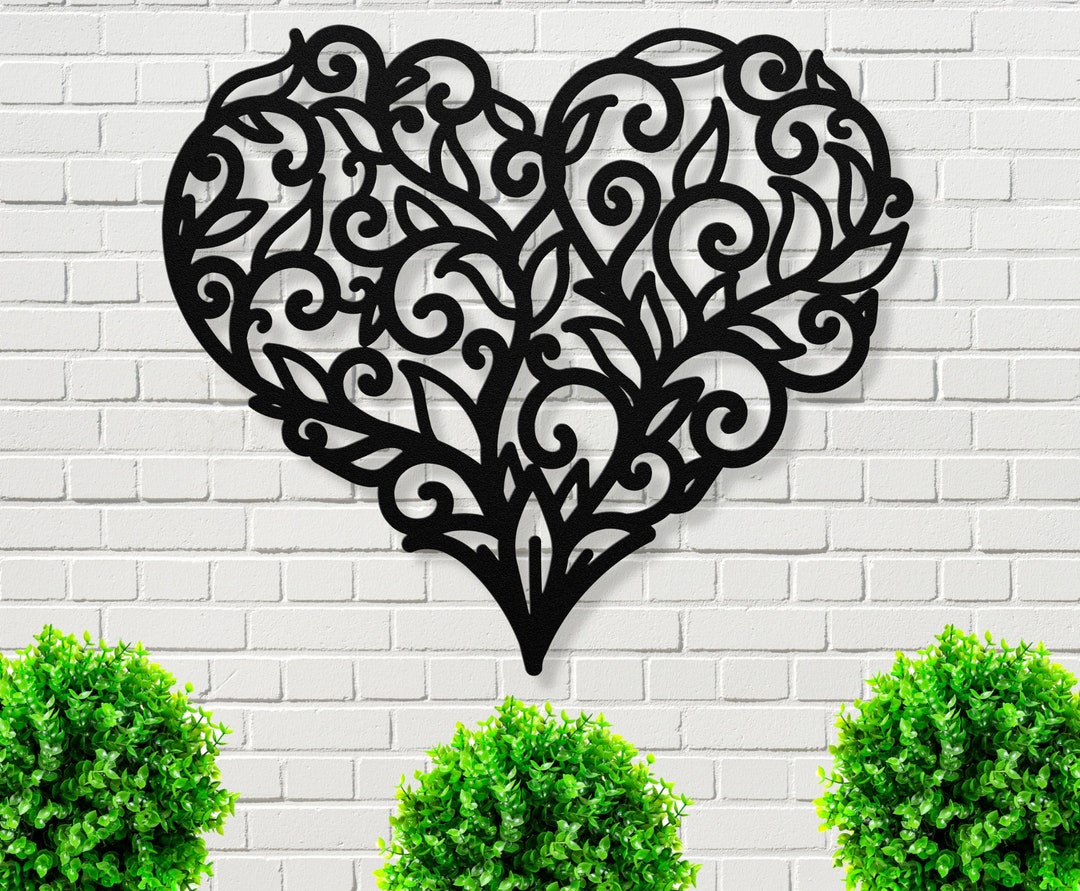 Metal Heart Wall Art Floral Heart Metal Sign Heart Wall Etsy