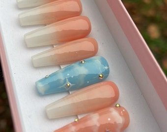 Ombre unghie con design cloud!