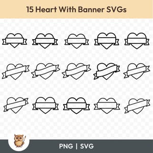 Heart With Banner SVG Bundle, Heart Banner Clipart, 15 Heart Cut Files for Cricut, PNG and SVG, Vector Image Cut Files, Printable