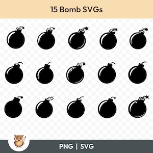 Bomb SVG Bundle, Bomb Clipart, 15 Cartoon Bomb Cut Files for Cricut, PNG and SVG, Vector Image Cut Files, Printable