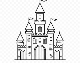 Castle Outline SVG: Cut File for Cricut, Castle PNG, Digital Download, Printable Clipart, Commercial Use, Clip Art, Laser Stencil