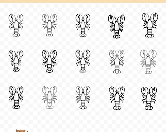 Lobster SVG Bundle, Lobster Outline Clipart, 15 Lobster Cut Files for Cricut, PNG and SVG, Vector Image Cut Files, Printable