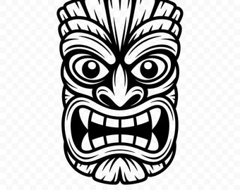 Máscara Tiki SVG: Arquivo de corte para Cricut, Silhouette, Download digital, Clipart para impressão, Vetor tropical, Arte de máscara havaiana