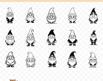 Paquete SVG de gnomos, imágenes prediseñadas de gnomos, 15 archivos de corte de gnomos para Cricut, PNG y SVG, archivos de corte de imágenes vectoriales, imprimibles