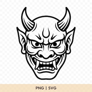 Oni Mask SVG: Oni Mask Cut File for Cricut, Samurai Mask SVG, Digital Download, Printable Clipart, Japanese Demon Art