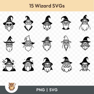 Wizard SVG Bundle, Wizard Clipart, 15 Wizard Cut Files for Cricut, PNG and SVG, Vector Image Cut Files, Printable