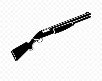 May include: A black and white illustration of a shotgun. The firearm is depicted in a side view, with a long barrel, a pump-action mechanism, and a wooden stock. The image includes the text "PNG | SVG".