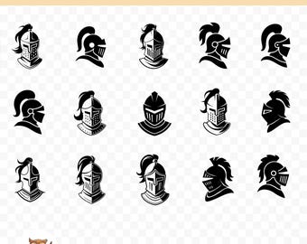 Knight Helmet SVG Bundle, Knight Helmet Clipart, 15 Knight Cut Files for Cricut, PNG and SVG, Vector Image Cut Files, Printable