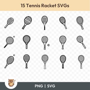 Pacote SVG de raquete de tênis, clipart de raquete de tênis, 15 arquivos de corte de raquete de tênis para Cricut, PNG e SVG, arquivos de corte de imagem vetorial, para impressão
