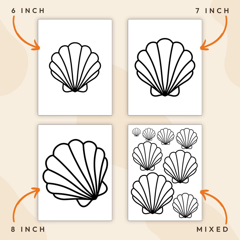 Seashell Shape Template Printable PDF: Craft Seashell Cutouts, Tracing ...