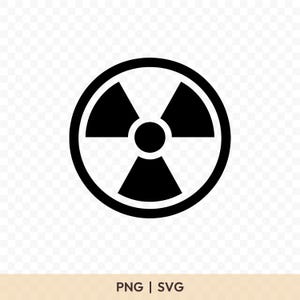 May include: Black and white radiation symbol, a circle with three triangular blades radiating from a central point. The image is a PNG and SVG file.
