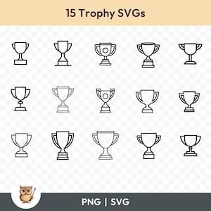 Trophy SVG Bundle, Simple Trophy Clipart, 15 Trophy Cut Files for Cricut, PNG and SVG, Vector Image Cut Files, Printable