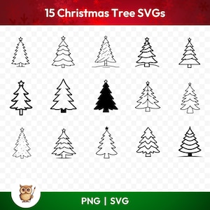 Bundle SVG sapin de Noël, Clipart contour de sapin de Noël, 15 fichiers de coupe de sapin de Noël simple pour Cricut, PNG & SVG, fichiers de coupe Image vectorielle