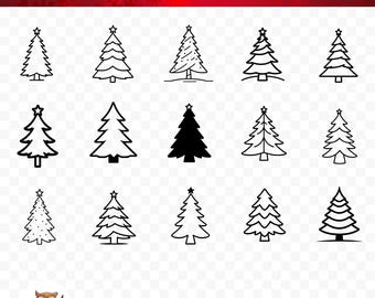 Christmas Tree SVG Bundle, Christmas Tree Outline Clipart, 15 Simple Christmas Tree Cut Files for Cricut, PNG & SVG, Vector Image Cut Files