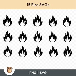 Fire SVG Bundle, Fire Icon Clipart, 15 Flame Icon Cut Files for Cricut, PNG and SVG, Vector Image Cut Files, Printable