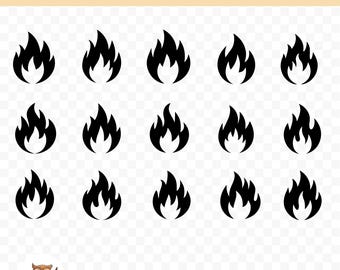 Fire SVG Bundle, Fire Icon Clipart, 15 Flame Icon Cut Files for Cricut, PNG and SVG, Vector Image Cut Files, Printable