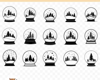 Snow Globe SVG Bundle, Snow Globe Clipart, 15 Snow Globe Cut Files for Cricut, PNG and SVG, Vector Image Cut Files, Printable