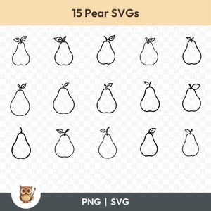 Semplice pacchetto SVG di pere, clipart di pere, 15 file di taglio del contorno di pere per Cricut, PNG e SVG, file di taglio di immagini vettoriali, stampabili