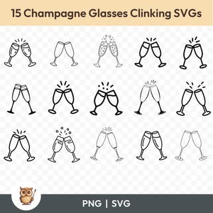 Champagne Glasses Clinking SVG Bundle, Champagne Glasses Clipart, 15 Champagne Cut Files for Cricut, PNG and SVG, Vector Image Cut Files