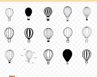 Hot Air Balloon SVG Bundle, Hot Air Balloon Clipart, 15 Hot Air Balloon Cut Files for Cricut, PNG and SVG, Vector Image Cut Files, Printable