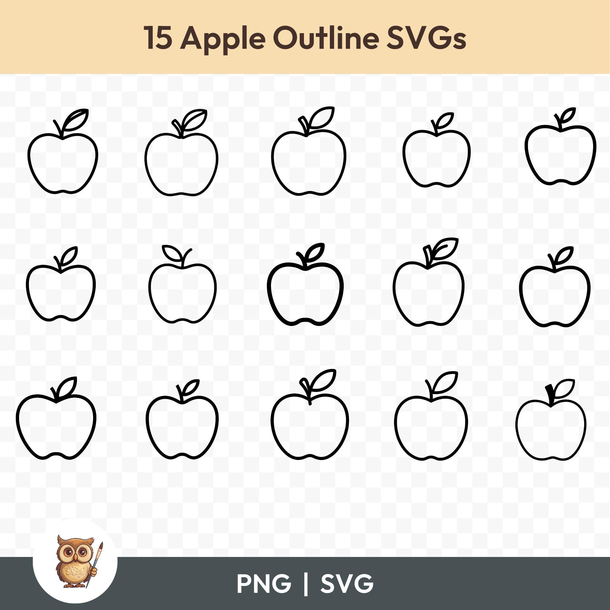 Apple SVG Bundle, Apple Outline Clipart, 15 Simple Apple Cut Files for Cricut, PNG and SVG, Vector Image Cut Files, Printable