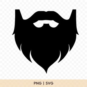 May include: A black beard graphic with a full mustache and a rounded bottom. The beard has a thick, textured appearance. The text "PNG | SVG" is at the bottom of the image.