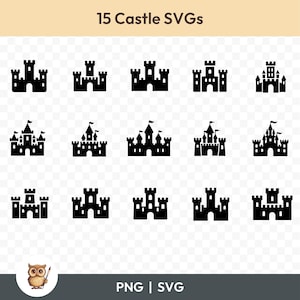 Castle SVG Bundle, Castle SIlhouette Clipart, 15 Castle Cut Files for Cricut, PNG and SVG, Vector Image Cut Files, Printable