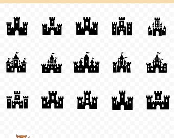 Castle SVG Bundle, Castle SIlhouette Clipart, 15 Castle Cut Files for Cricut, PNG and SVG, Vector Image Cut Files, Printable