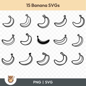 Bananen SVG Bundle, Bananen Clipart, 15 Bananen Schnittdateien für Cricut, PNG und SVG, Vektor Bild Schneidedateien, Printable