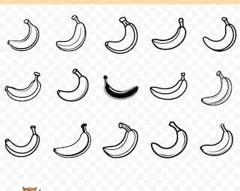 Banana SVG Bundle, Banana Clipart, 15 Banana Cut Files for Cricut, PNG and SVG, Vector Image Cut Files, Printable