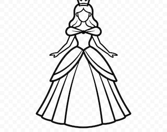 Contorno de princesa SVG: Archivo de corte de princesa, Princesa PNG, Silueta de princesa, Princesa Cricut, Clipart de princesa