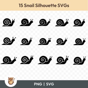 Slak silhouet SVG-bundel, slak clipart, 15 slak gesneden bestanden voor Cricut, PNG en SVG, vectorafbeelding gesneden bestanden, afdrukbaar